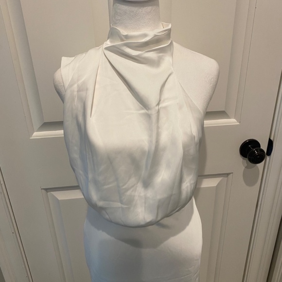 New! Lulu's Distinctive Charm White Satin Asymmetrical Midi Dress 16684 - Picture 6 of 16